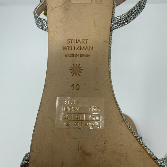Stuart Weitzman Starla Sparkle Stiletto Heels Womens 10 Silver Gold Strappy NWOB - Picture 13 of 14